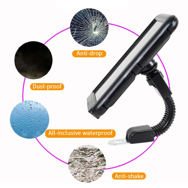 SEAMETAL Motorcycles Phone Holder Rearview Mirror Cellphone Stand Waterproof Cover Phone Bracket Autocycle Mobile Phone Support