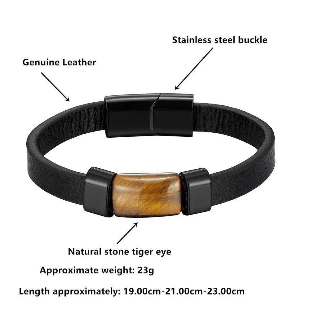 New High Quality Rectangular Tiger Eye Bracelet Men Stainless Steel Accessories Bracelet Women Leather Rope Jewelry Accessories