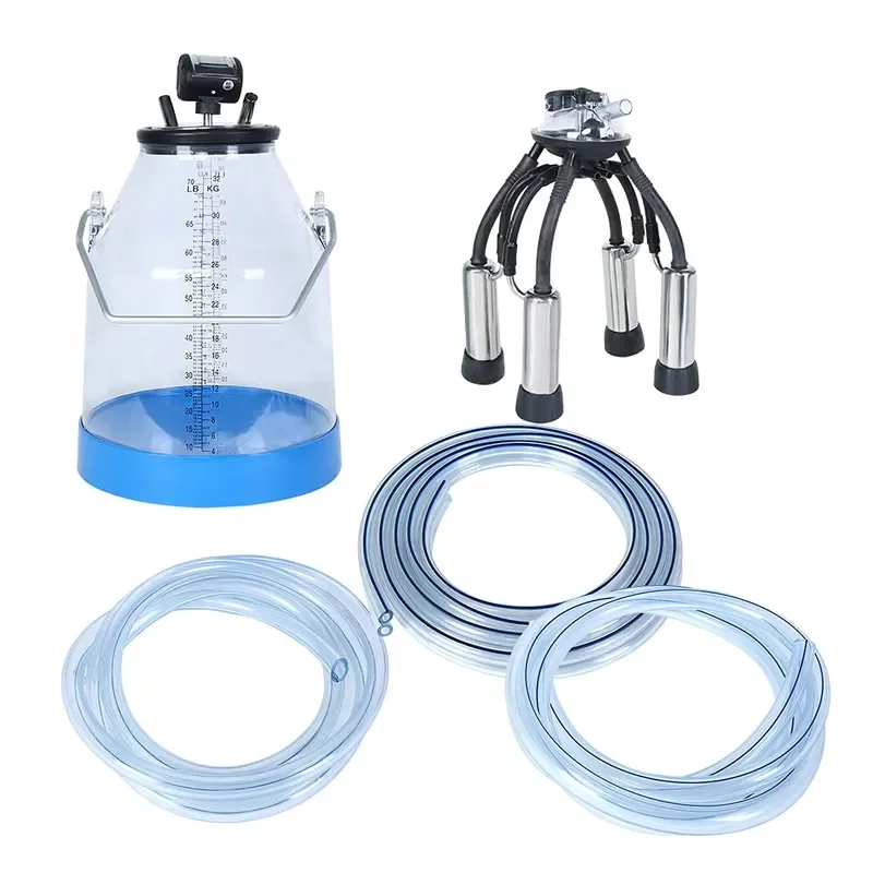 32L Transparent Plastic Milking Bucket Mobile Dairy Milking Machine with Milk Claw and Double Scale for Cow Farm