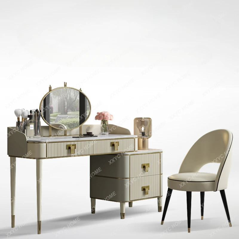 

Dresser Post-Modern Italian Marble Bedroom Bedside Storage Cabinet High-End Luxury Integrated Large Makeup Table