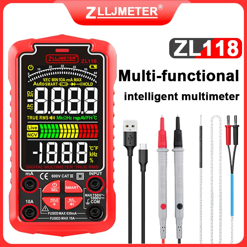 

Интеллектуальный мини-мультиметр, цифровой 6000 отсчетов, измеритель напряжения переменного/постоянного тока, Ом, NCV, измерительные приборы, электрические инструменты
