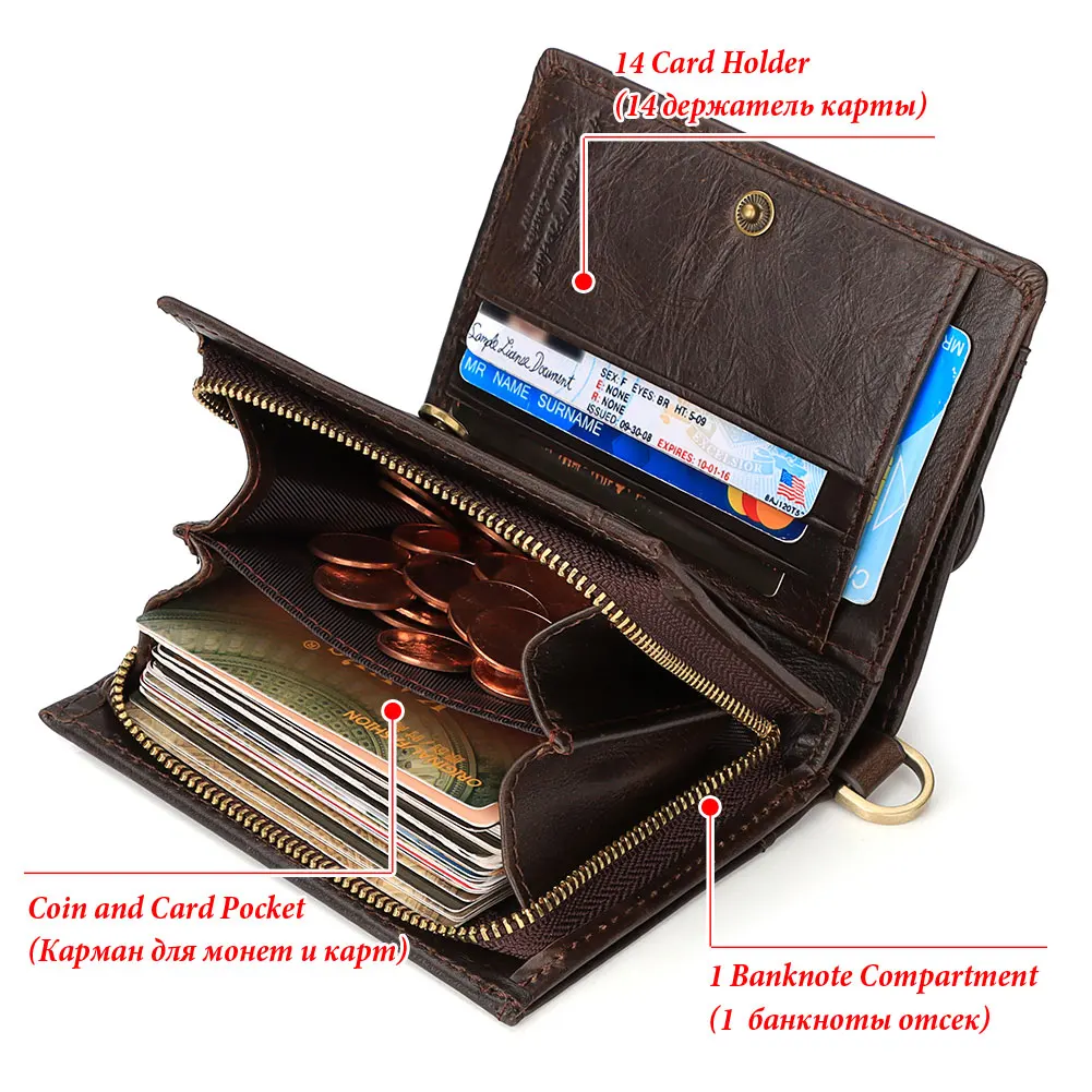 HUMERPAUL Genuine Leather Men's Wallet Short Multi Function ID Credit Card Holder Portemonnee High Quality Zip Coin Pocket