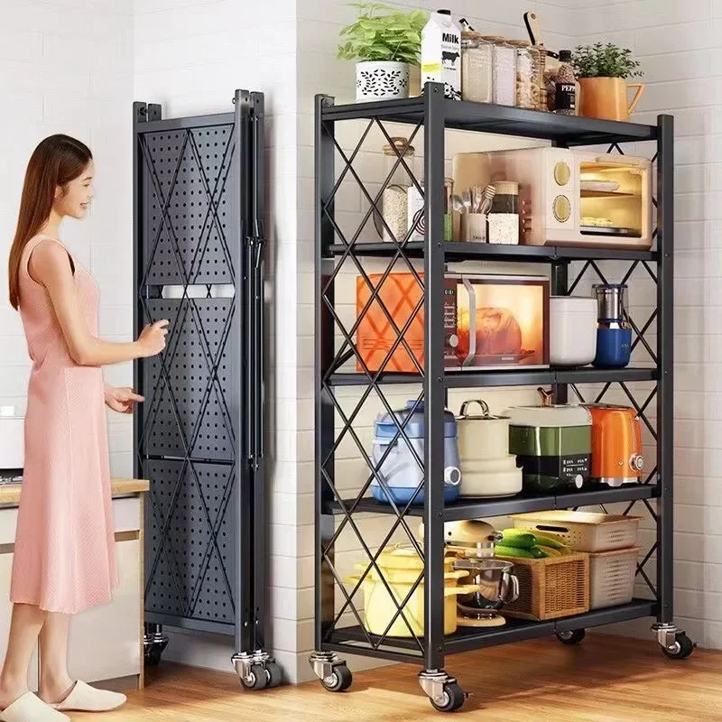 Multi-functional Kitchen supplies free installation folding kitchen rack home microwave oven storage rack