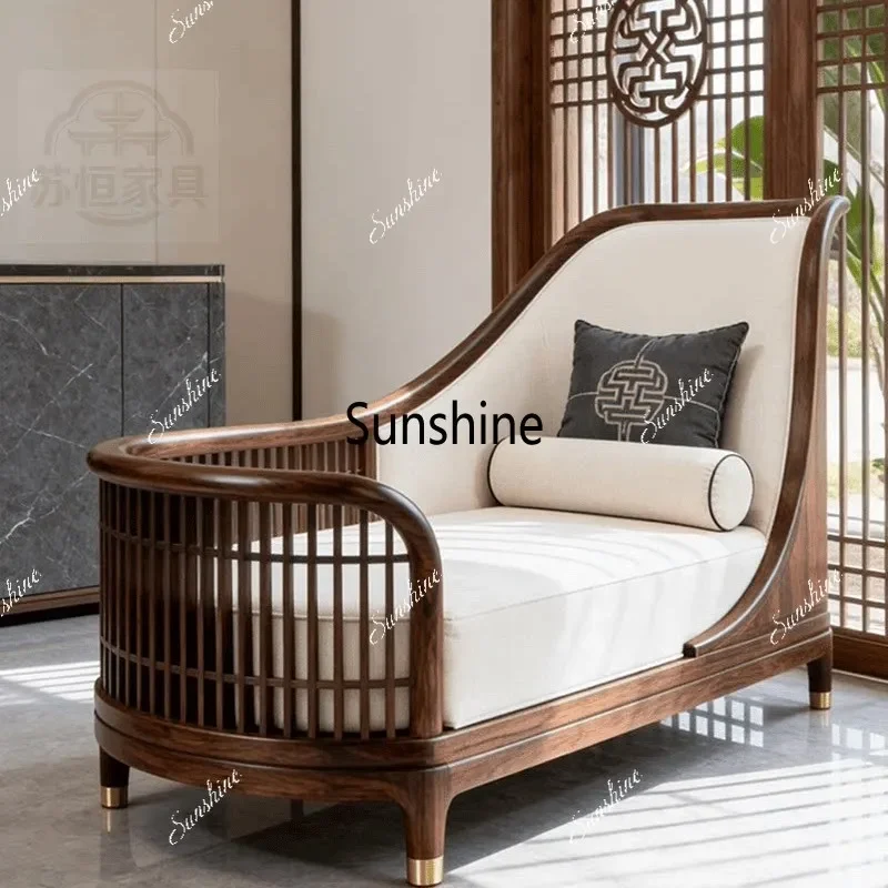 

New Chinese style, solid wood sofa, large and small apartment home office reception Luohan chaise longueY