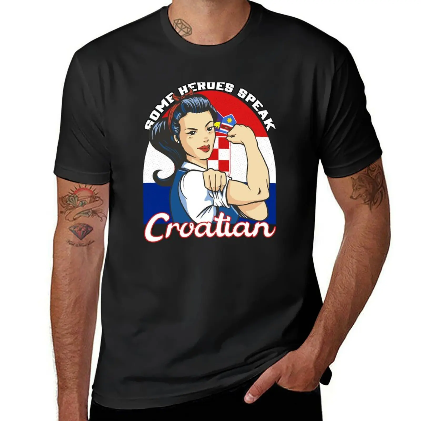 Croatian Girl Flag Vintage Art T-Shirt oversized customizeds blacks cute tops workout shirts for men