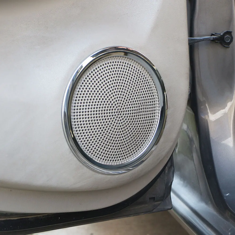 For Nissan Sunny N17 Versa 2014-2017 Car Door Speaker Panel Circle Trim Sticker  ABS Chrome 4Pcs/Set Audio Decoration Cover
