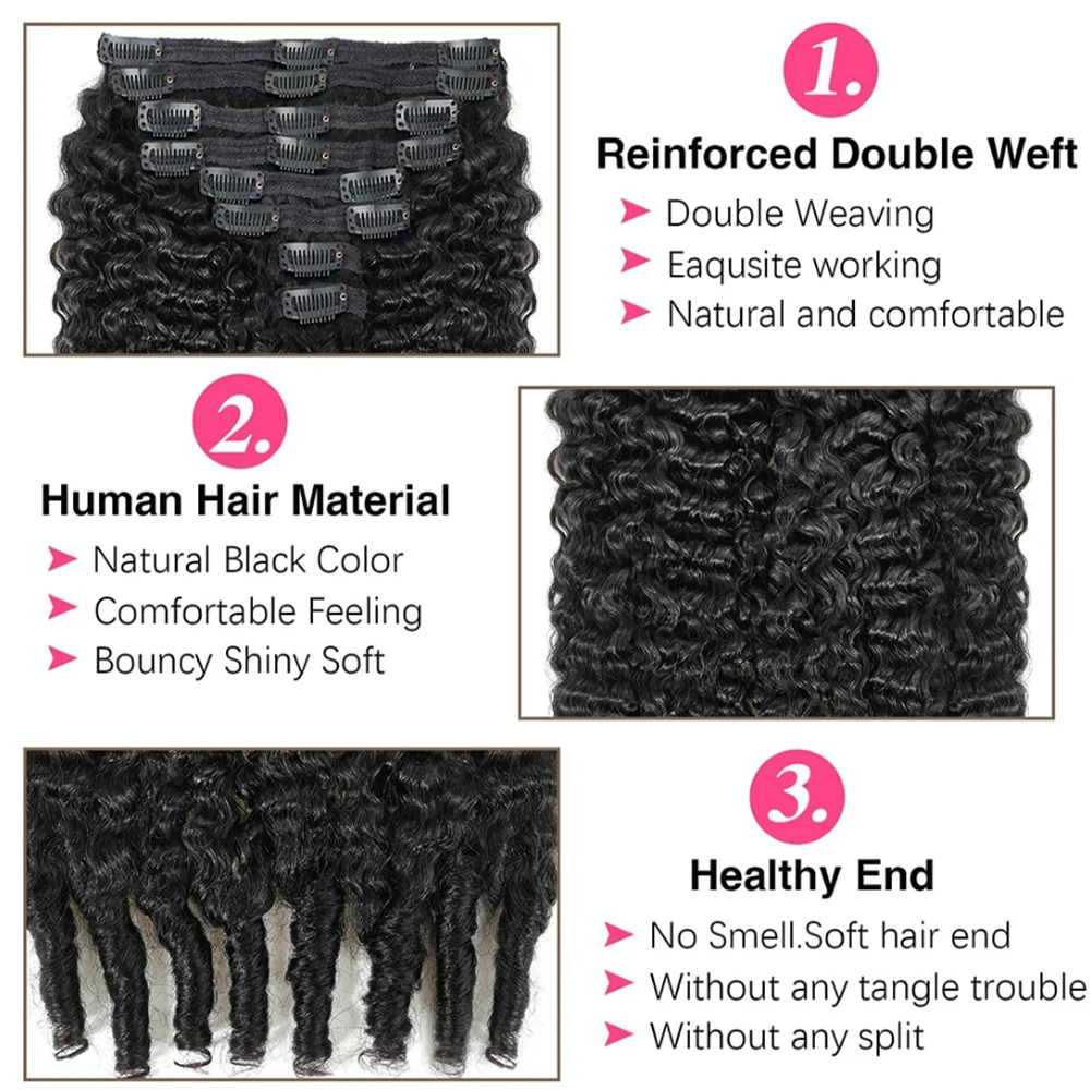 100% Human Hair Burmese Curly Clip-In Extensions  Brazilian Spiral Ends Thick Soft For Women Daily Styling And Easy Installation
