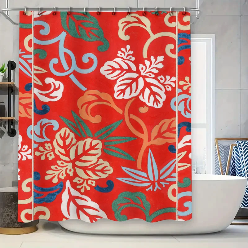 

Colorful Floral Shower Curtain Red Bath Decor – Rustic Boho Modern Style Home Decor Accents Easy Installation with Hook Rings Se