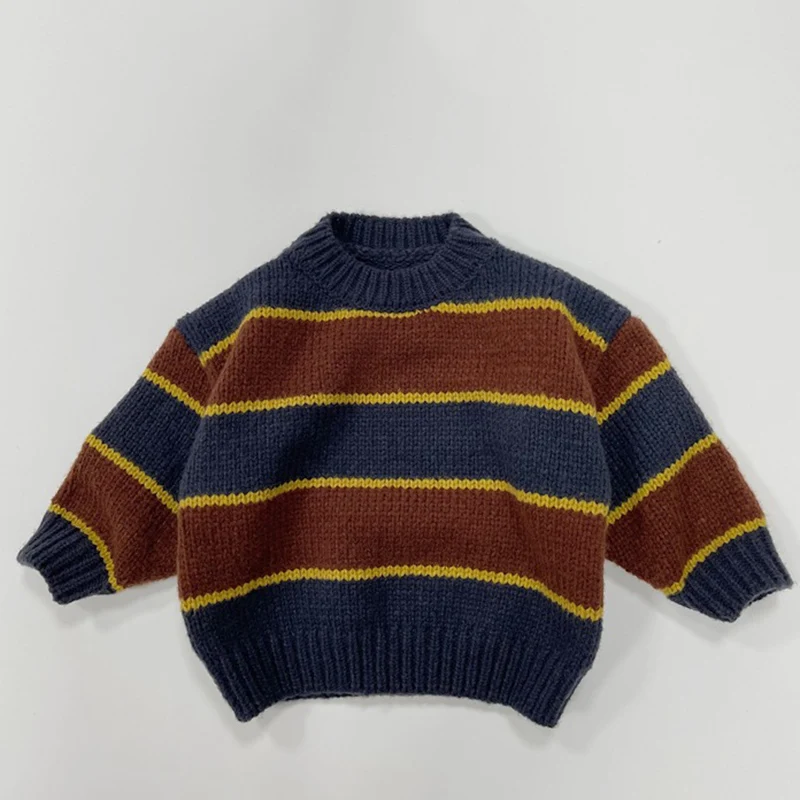 الخريف طفل الفتيان الفتيات ملابس الطفل سترة طفل متماسكة سترة فضفاضة مخطط تريكو طويلة الأكمام القطن الطفل البلوز القمم