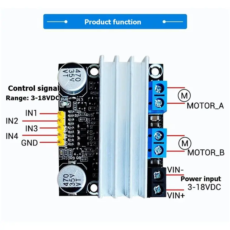 AS95-DC 3-18V Motor Drive Board 10A Dual Channel H Bridge DC Motor Drive Module PWM Speed Regulator Dimmer Module