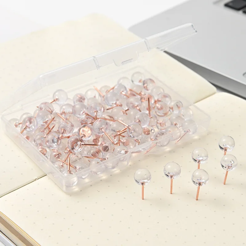 Transparent Thumbtacks, Plastic Box, Round Head Nails, Cork Press Nails, Transparent Big Head Nails, Drawing Board Fixing Nails