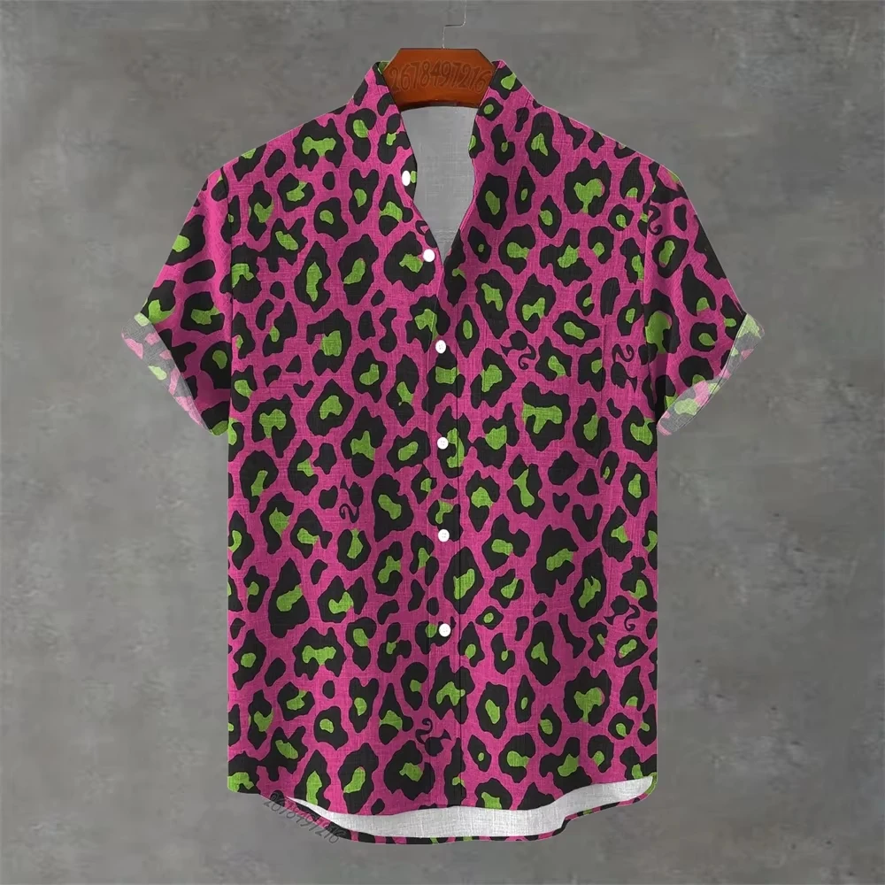 

Hot Selling Top Retro Animal Texture Art Print Men Short Sleeve Shirt, Soft Breathable Casual Tops for Daily Streetwear Party