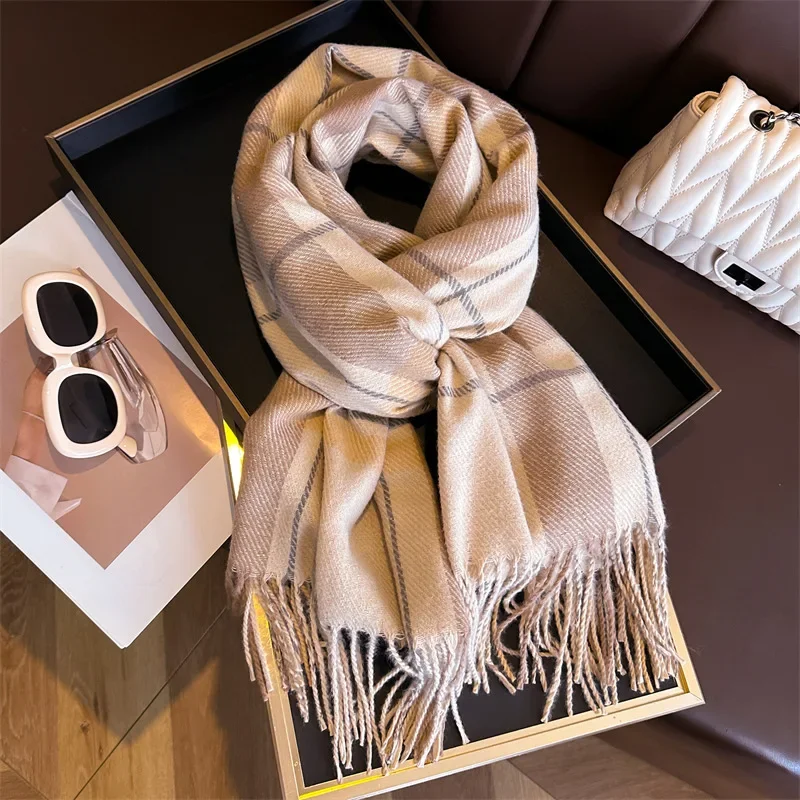 Scarf female winter versatile retro temperament plaid scarf faux cashmere students warm shawl Ladies Thicken Wrap Women Scarves