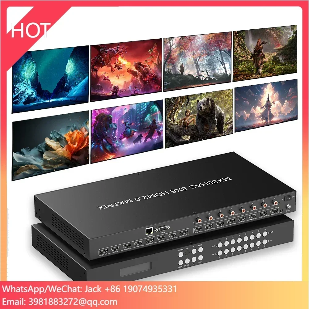 4K 60hz 8x8 8x16 Matrix Over Ethernet + 8 HDBaseT Receivers  Video Wall Matrix Switcher