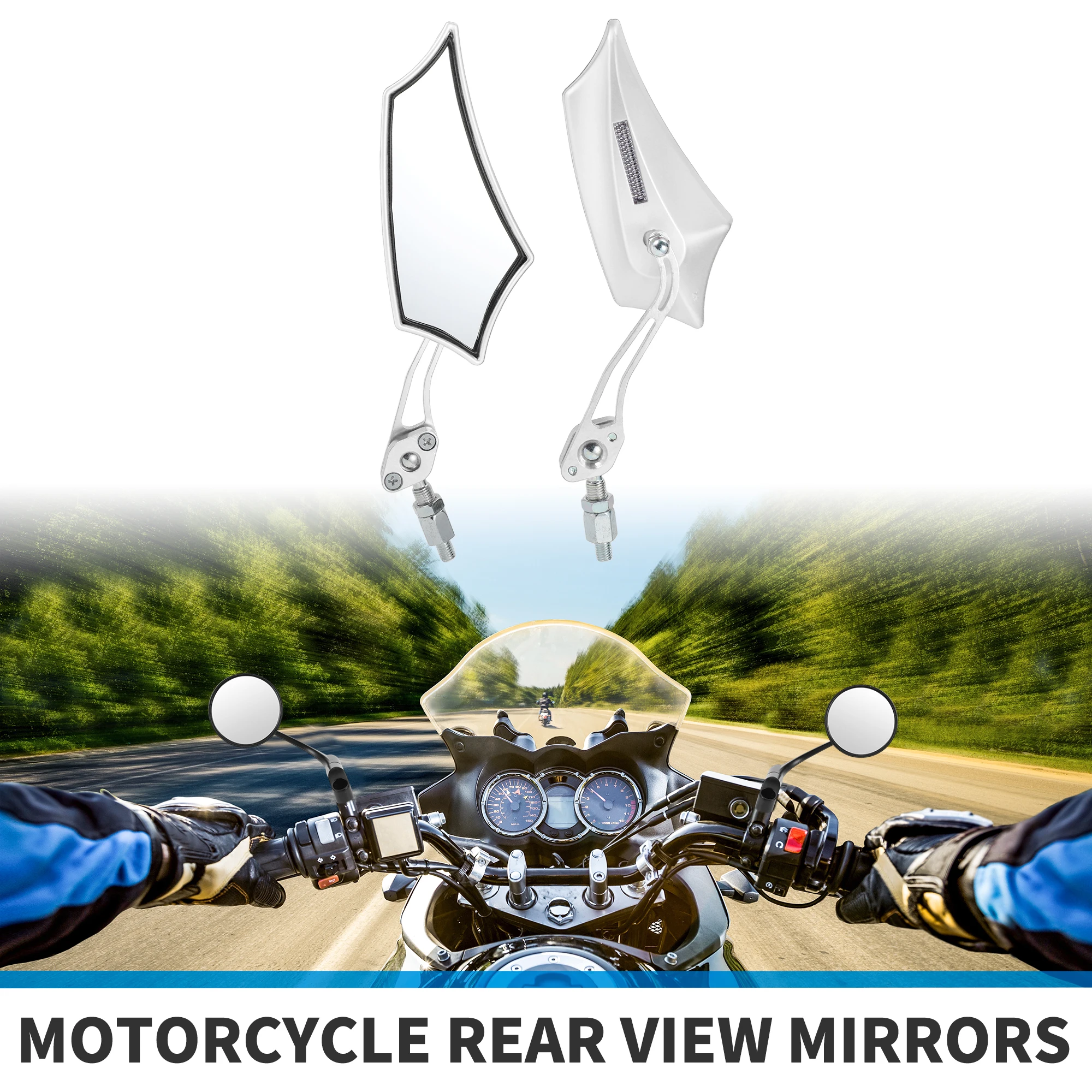 Motoforti M10 M8 Motorcycle Rear View Mirrors Prismatic Shape Handlebar Mirrors White