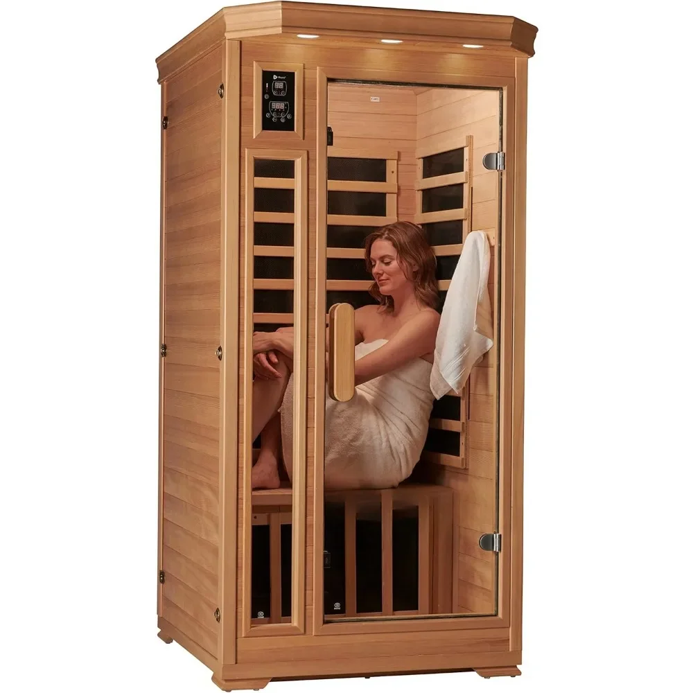 1 Person Far Infrared Sauna for Home - Home Sauna, Tempered Glass Door, Oxygen Ionizer,Outdoor Hot Tubs Hemlock Wood Dry Sauna