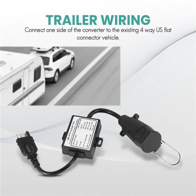DT42-2X US To Europe Trailer Light Converter 4 Way Flat Socket (American Vehicle) To 7 Way Round Socket (European Trailer)