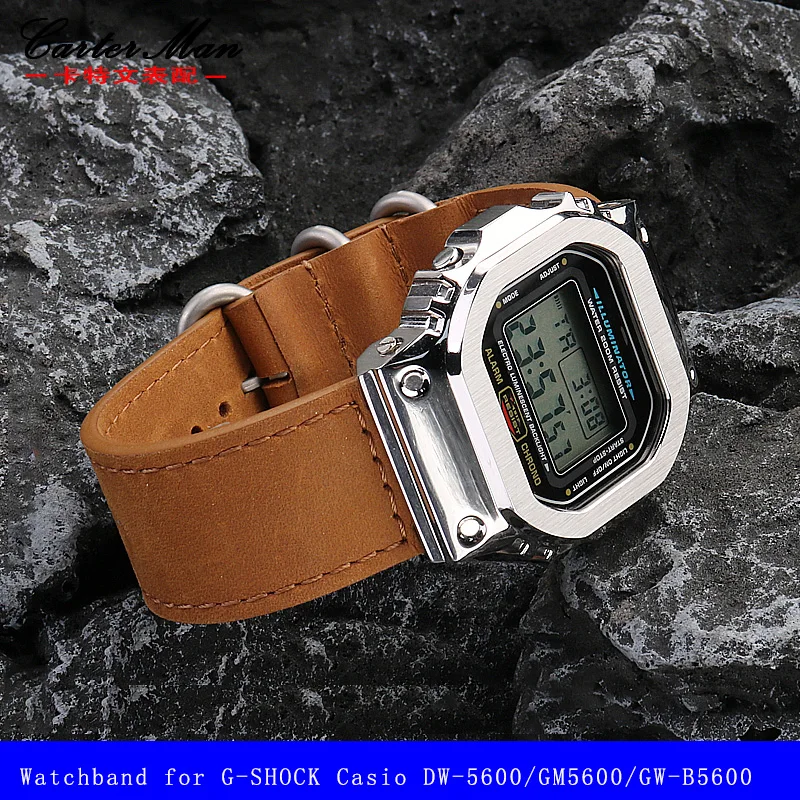 Raised mouth bracelet for G-SHOCK Casio DW-5600/GM5600/GW-B5600 series modified retro cowhide watch strap 18mm men's  wristband