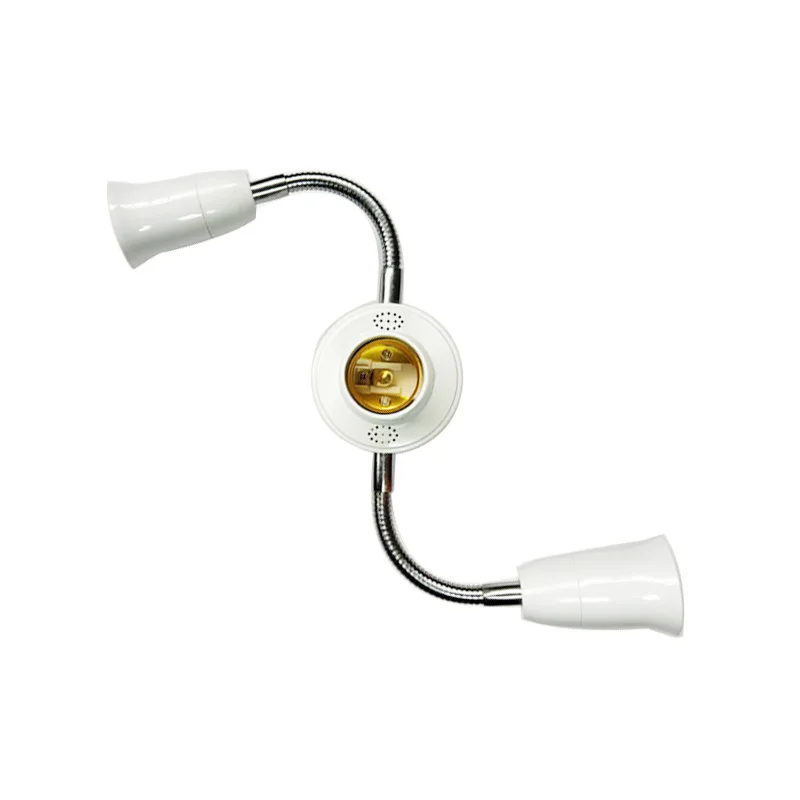 Adjustable White E27 Base Light Socket Splitter Gooseneck LED Bulbs Holder Converter with Extension Hose 3 Way Adapter