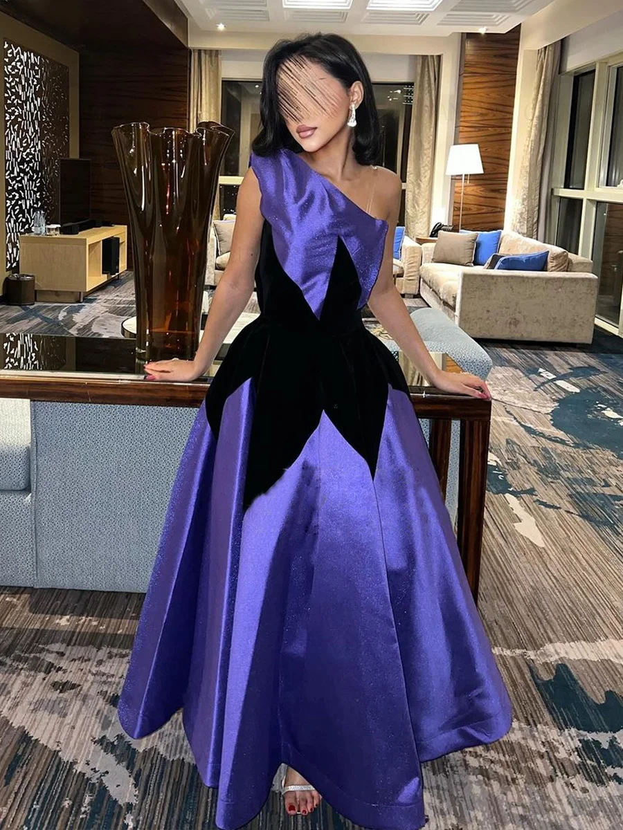 Purple Satin Formal Occasion Dresses 2023 One-Shoulder Sleeveless Ball Gowns A-line Elegant Evening Party Gowns فساتين الحفلات