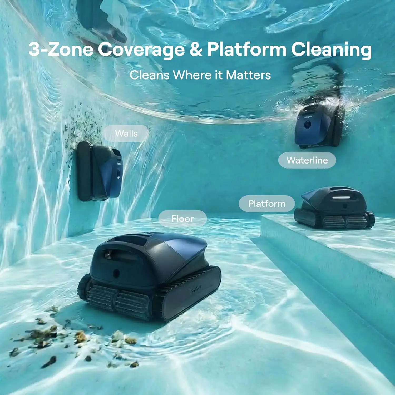 Robotic Pool Cleaner for Inground Above Ground Pools 6800GPH Suction Floor Wall Waterline Shallow Area Cleaning