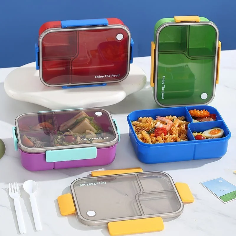 1 Pc Japanese-Style Three-Compartment Leak-Proof Lunch Box With Tableware, Suitable for School, Office and Travel