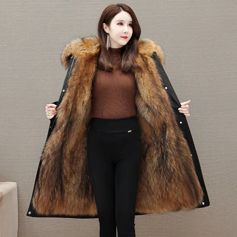 New Women's Hooded Overcomes Detachable Fur One Fur Jacket Winter Warm Fur Coat Premium Female Thick Imitation Fox Fur Outerwear