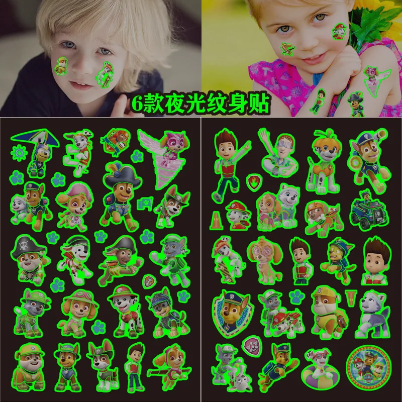 

Anime Paw Patrol Glow-in-the Dark Tattoo Stickers Children's Halloween Decoration Stickers Transfer Disposable Tattoo Stickers