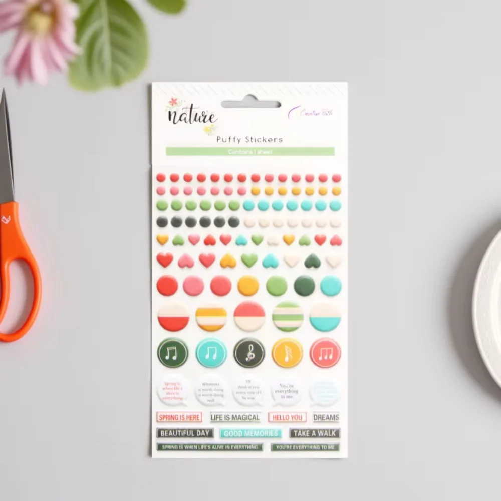 Creative Path Scrapbooking Mini Deco Sticker Sheets Vintage Ronde Hart Journaling Puffy Decoratieve Sticker voor Planner en Knutselen