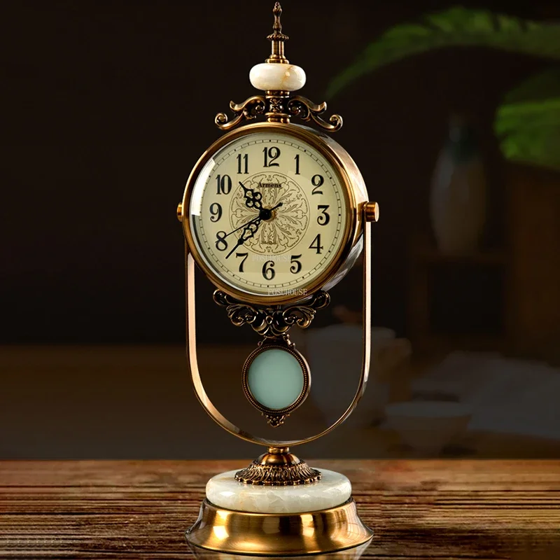 American Metal Ceramic Floor Clocks Living Room Desktop Silent Movement Clock Luxury Decorative Standing Clock Home Retro Watch