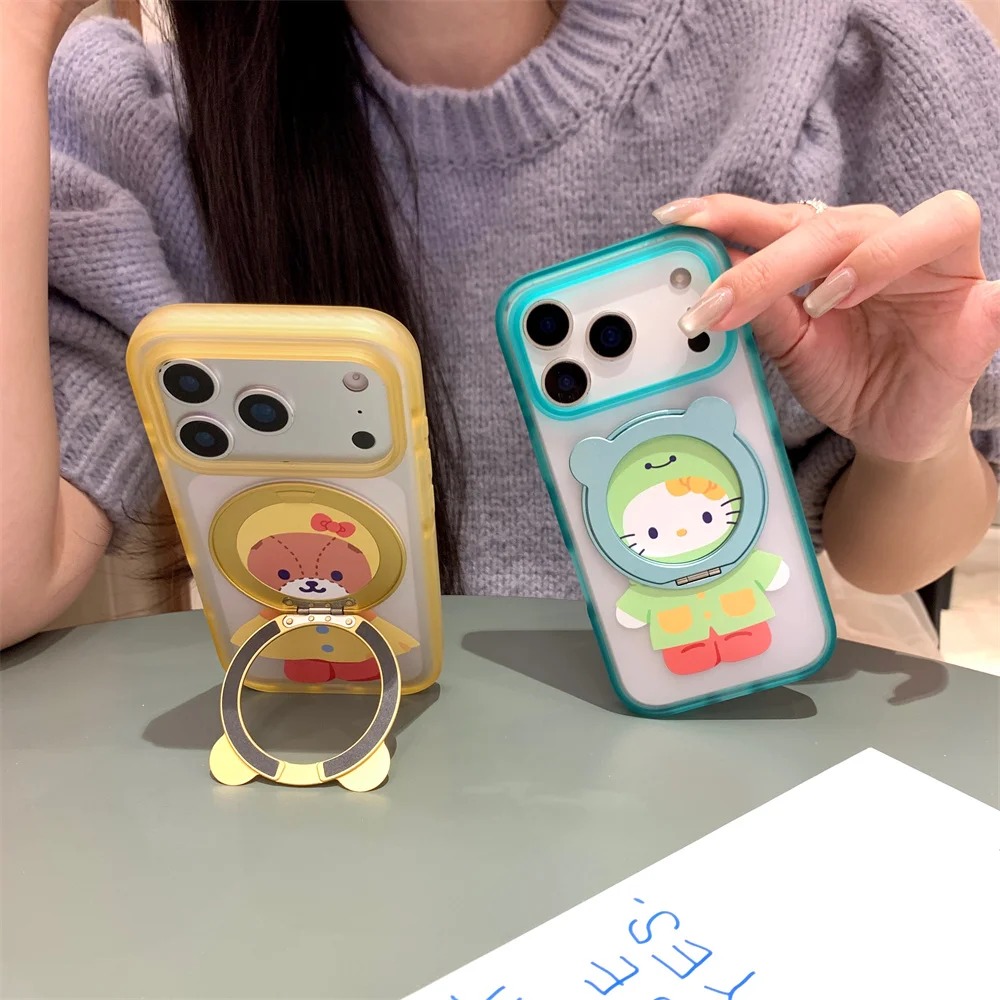 

Kawaii Bear Hellokitty with 360° Rotate Stand Cute Phone Case for iPhone 15 pro 16 Max 17 Pro Max Cover Cartoon Shockproof Funda