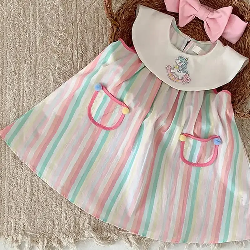 2024-bebe-meninas-listrado-vestido-de-verao-moda-menina-criancas-aniversario-vestidos-de-princesa-criancas-roupas-trajes