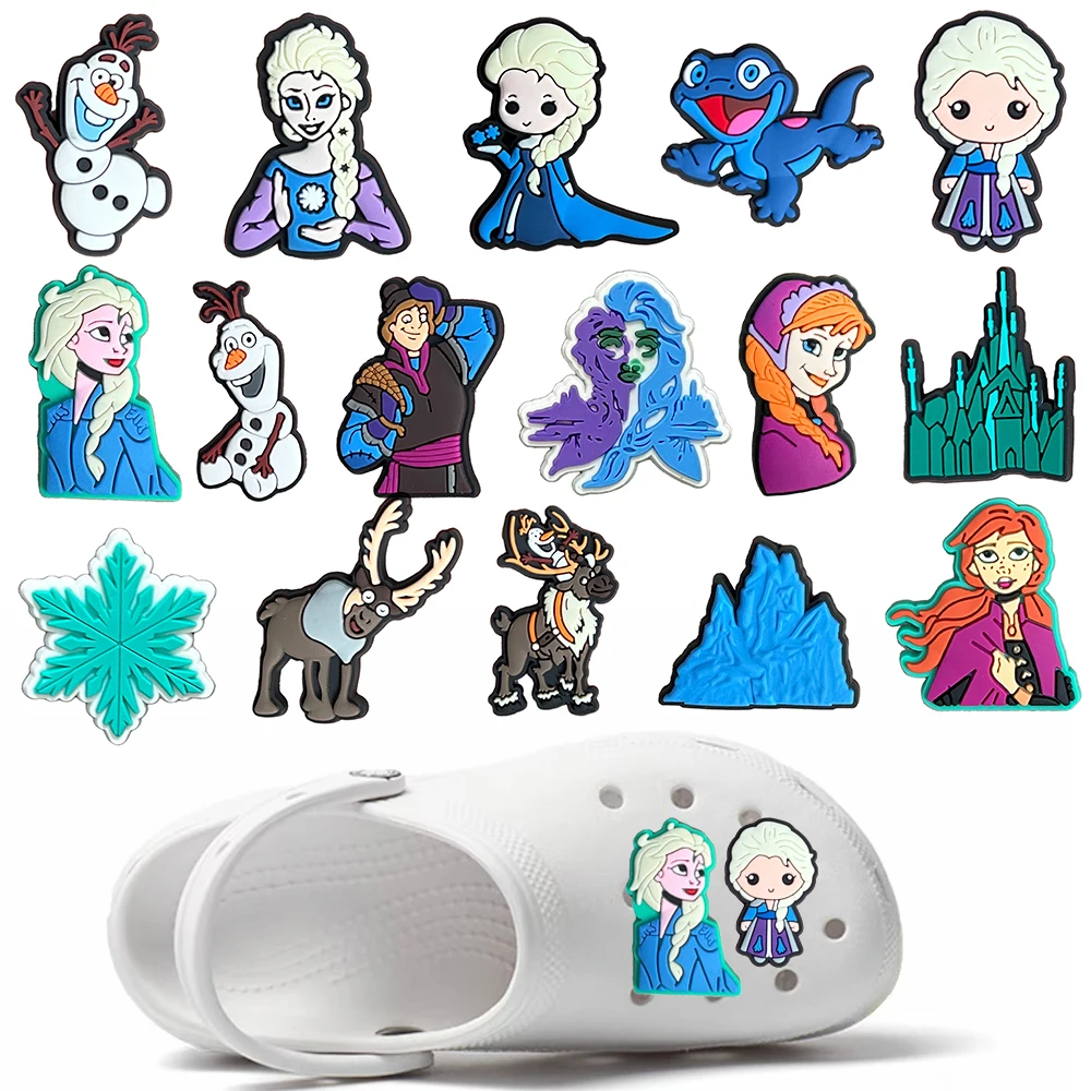 1-16pcs MINISO Disney Frozen Series Shoe Charms Buckle  Cartoon Shoes Accessories Decorations Fit Clog Sandal Girl Kids Gifts