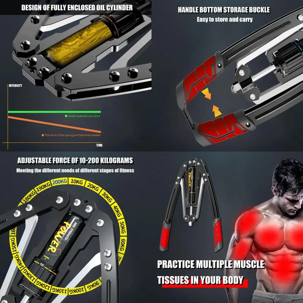 

Регулируемый гидравлический пресс для тренировок груди и рук, сопротивление 22-440 фунтов, прочная стальная рама, нескользящие ручки из полиуретана.