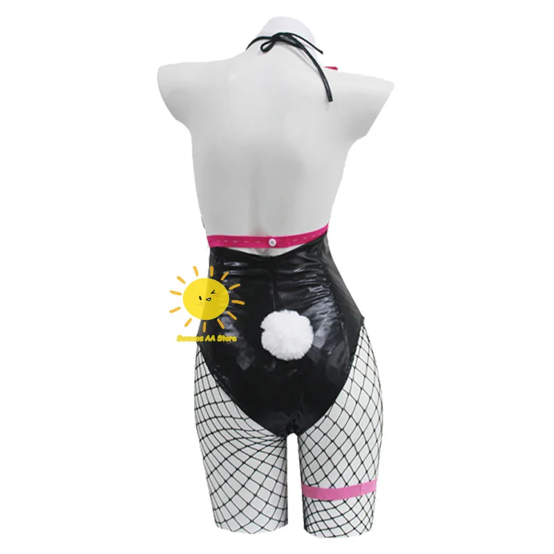 Miku Kaninchen Loch Cosplay Perücke schwarz Lack leder Hase Mädchen sexy niedlich Halloween Cosplay Kostüme Kopfschmuck Kleidung Bögen Mädchen