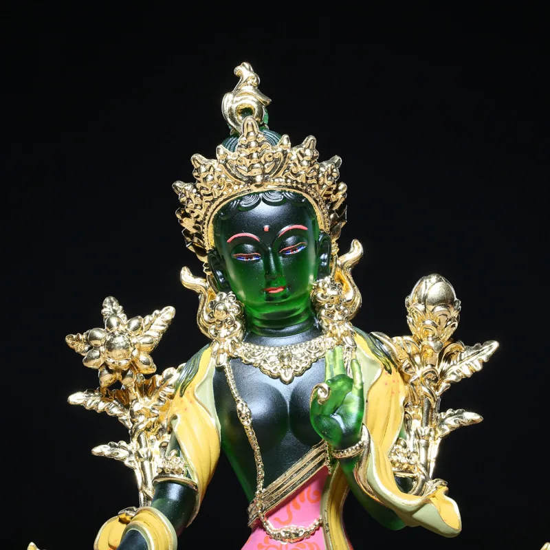 4-9inch Hand Green Tara Green Resin Pocket Tibetan Buddhist Tranic Suppliers Temple/Home/Office Decorate Statue Cratfs