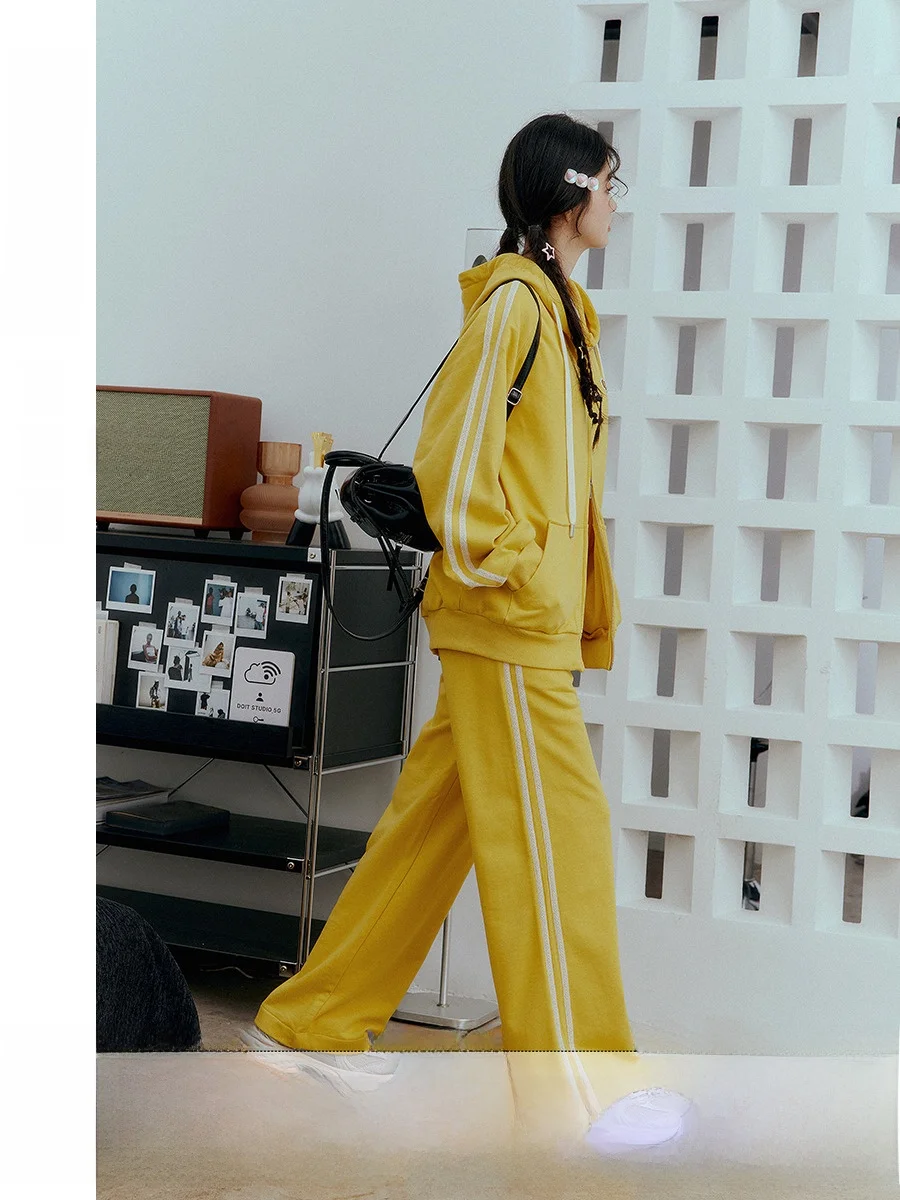 

ODonedu Повседневный комплект спортивной одежды для женщин с шляпой на молнии, длинными хлопковыми брюками и юбкой, кружевной дизайн сбоку, модный двухсекционный...