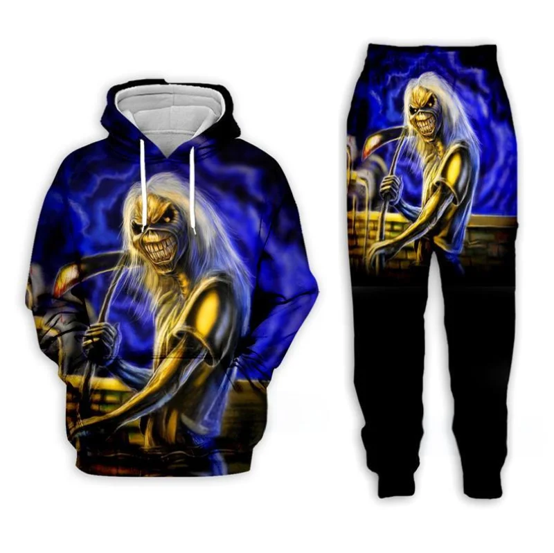 RapMetal-Ensemble sweat à capuche et pantalon imprimé 3D Skull Demon pour hommes, survêtement décontracté, vêtements Hip Hop, trempés, PVD, enfants, automne, hiver