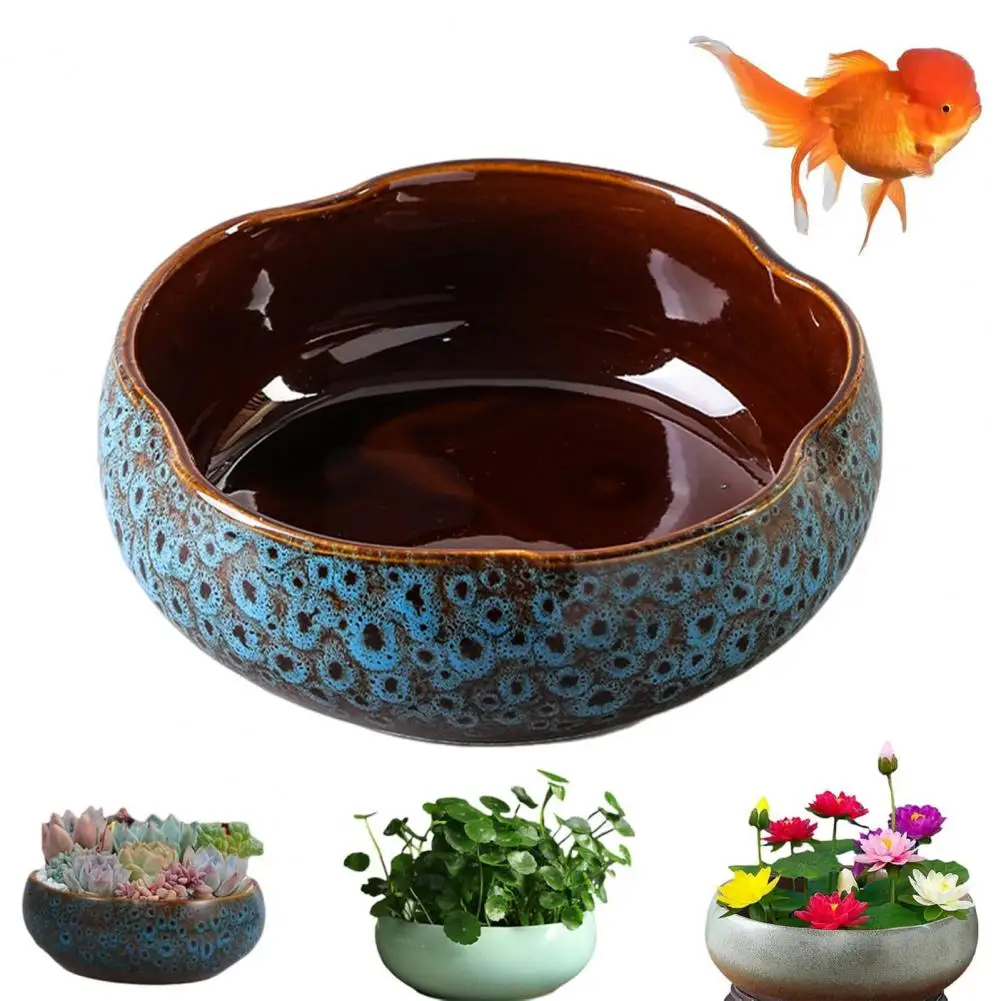 Hydroponics Plants Pot Lotus Bowl Planter Ceramic Flowerpot with Glazed Finish Leak-proof Bonsai Pot for Hydroponics Indoor