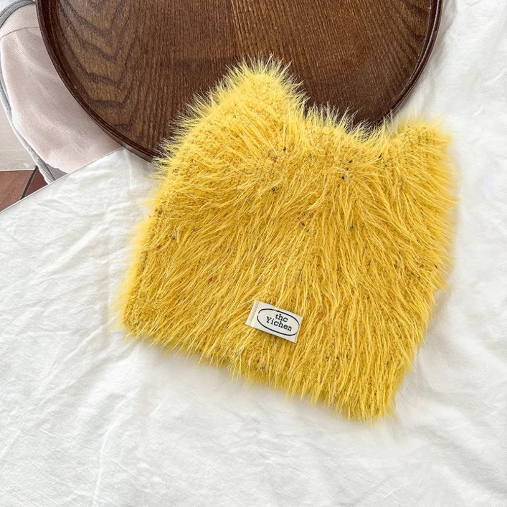 

Детский пуловер с милыми кошачьими ушками, пушистая теплая вязаная шапка, однотонная защитная шапка для ушей для девочек