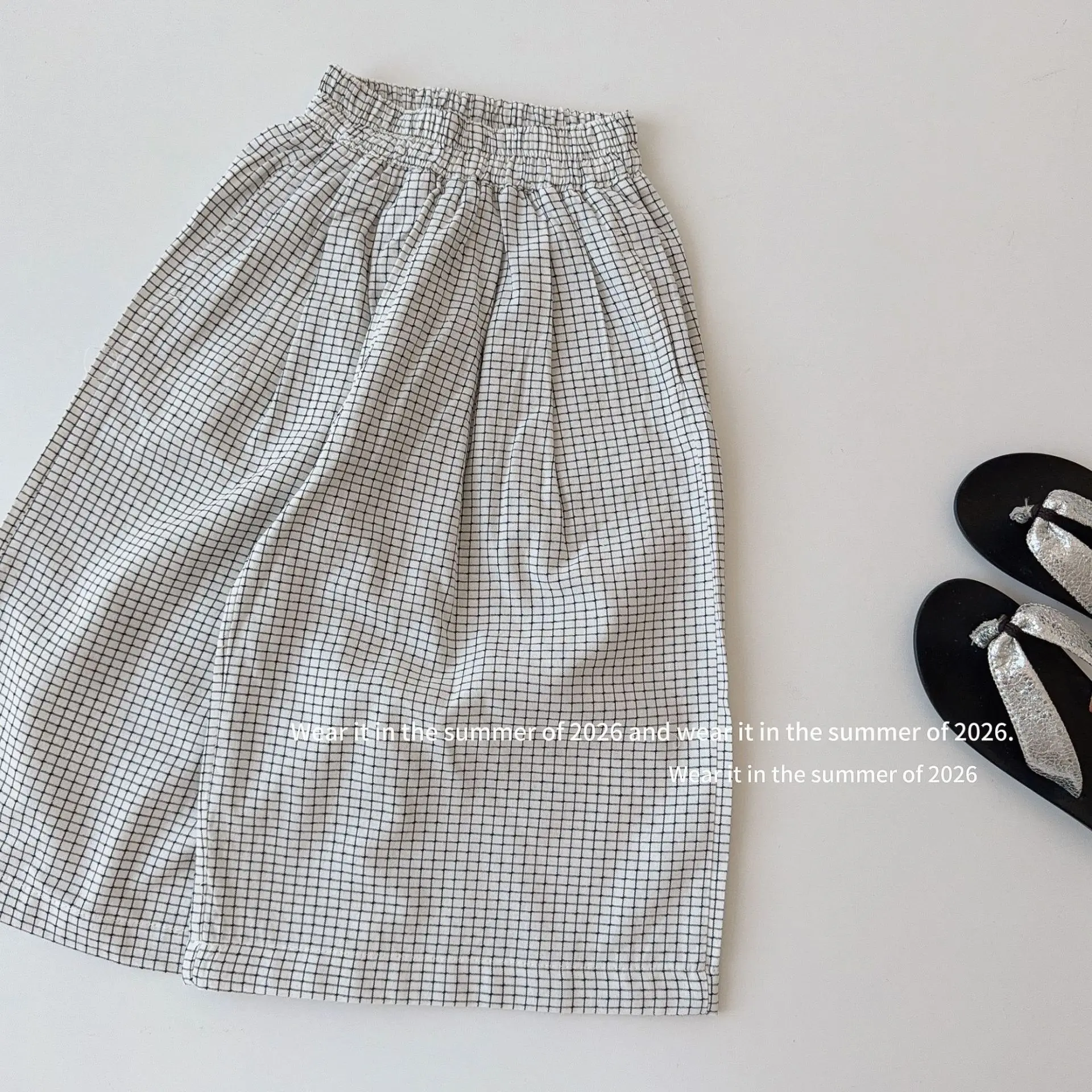 Girl baby Korean version loose 2026 summer new plaid striped casual temperament wide leg pants