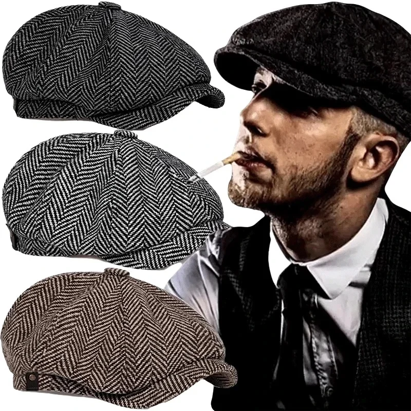 الرجعية الربيع والخريف الصوف عادية البريطانية مثمنة قبعة الرجال بطة اللسان قبعة قبعة الرجال الخريف والشتاء المرأة اليومية تشيل #1