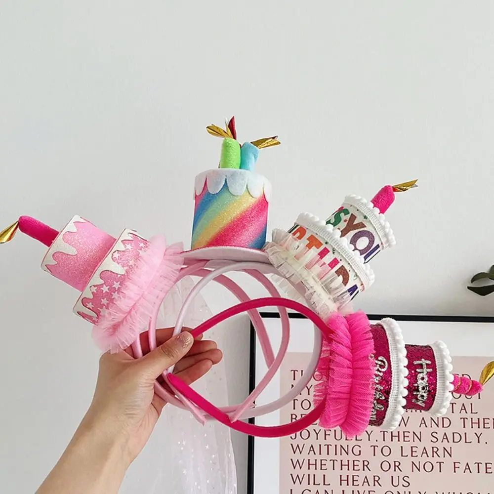 Kawaii Colorful Birthday Hairband Funny Hair Accessories Candle Cake Women Hair Hoop Children Party Props Headdress