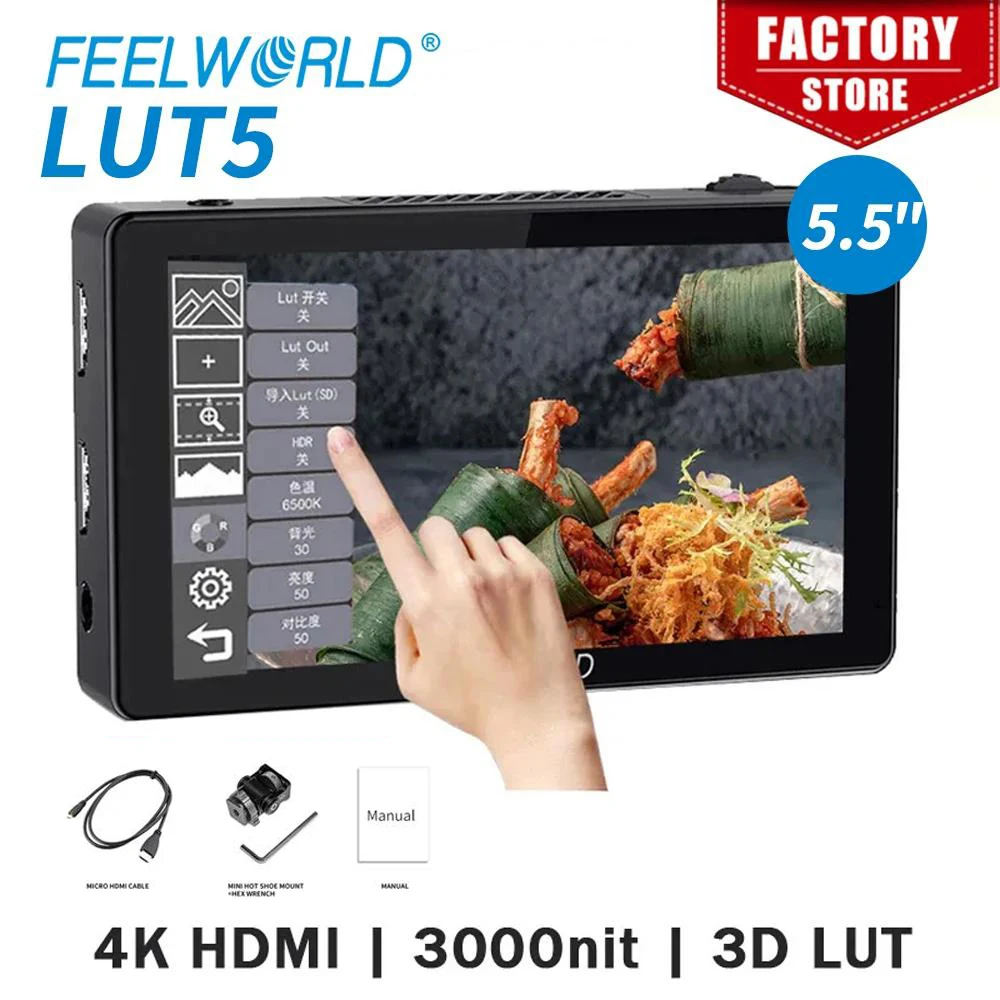 Feelworld LUT5 5.5 Inch 3000nit On Camera Monitor 4K HDMI-compatible IPS Panel 3D LUT Touch Screen DSLR Field Monitor