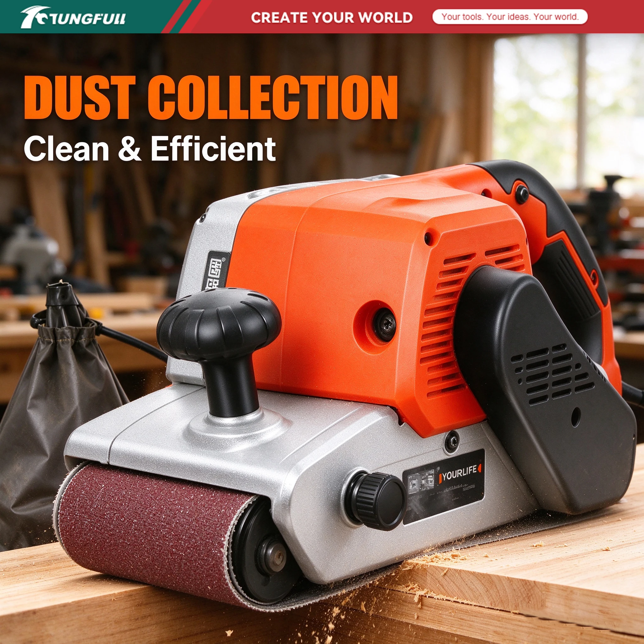 TUNGFULL Handheld Electric Belt Sander, Portable Belt Sanding Machine for Wood Putty Sanding Polishing & Furniture Refinis