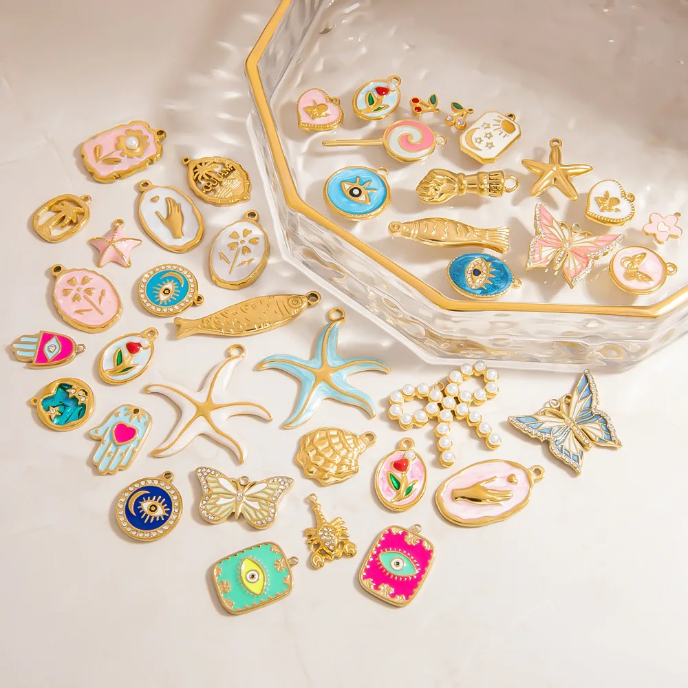 New Summer Beach DIY Accessories 18K Gold-plated Stainless Steel Necklace Bracelet Earrings Handmade Decoration