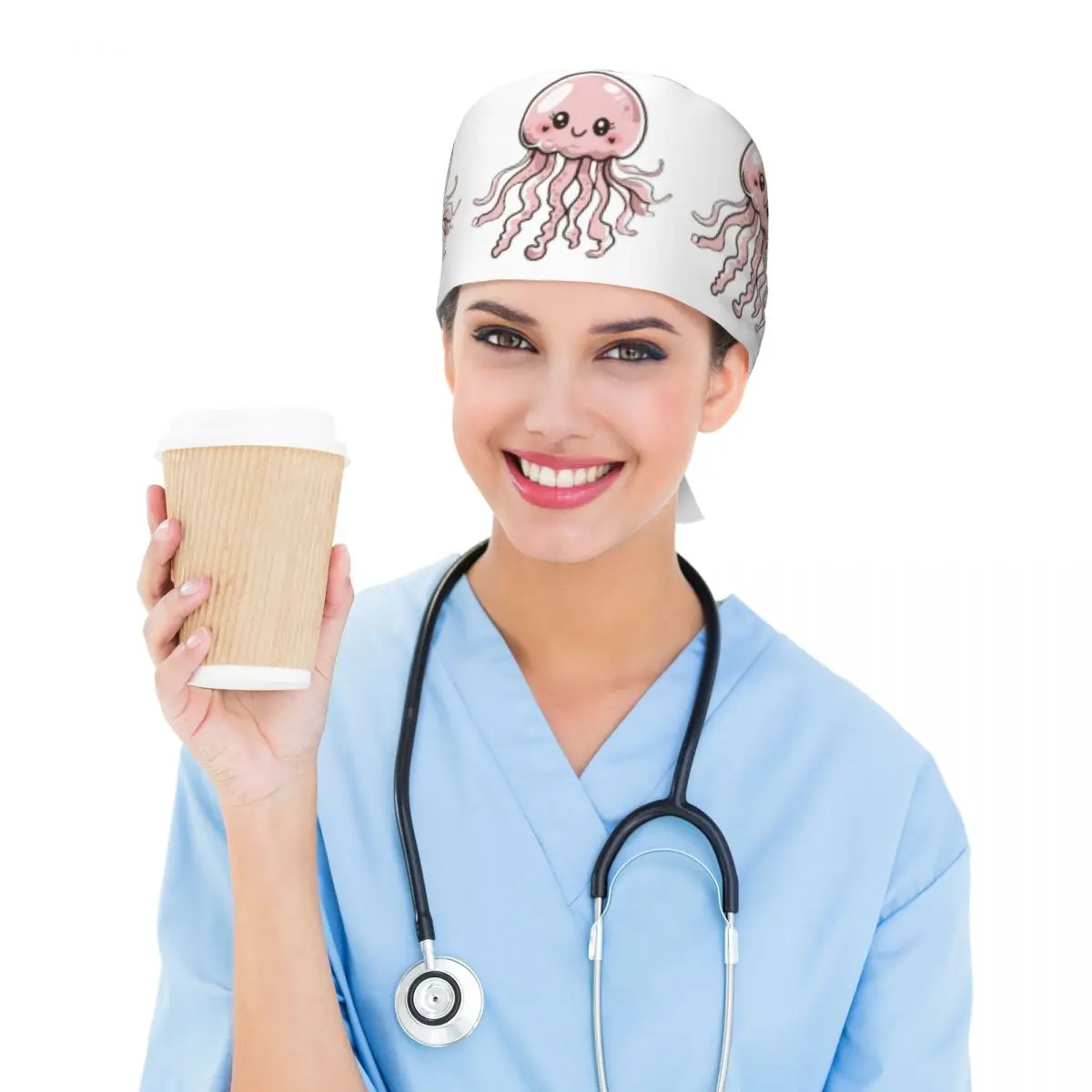Cute Jellyfish Kawaii Design Scrub Hat Doctor Working Surgical Cap Unisex Adjustable Nursing Caps for Dentist