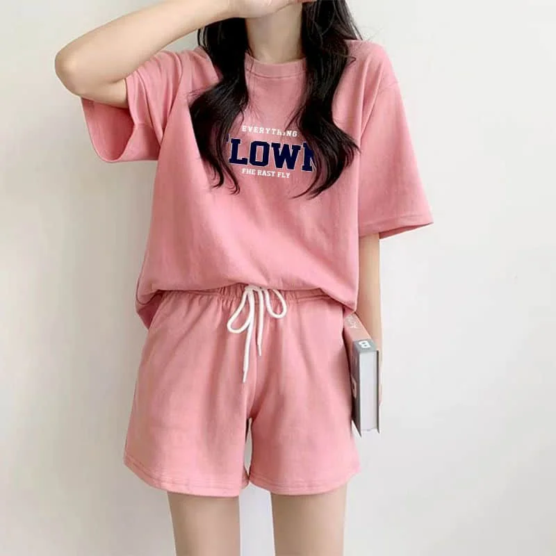 

Sporty Short Sets Women Outfits Loose Summer Short Sleeve Tops Shorts Tracksuit Two Piece Set Korean Fashion Casual Women Suit