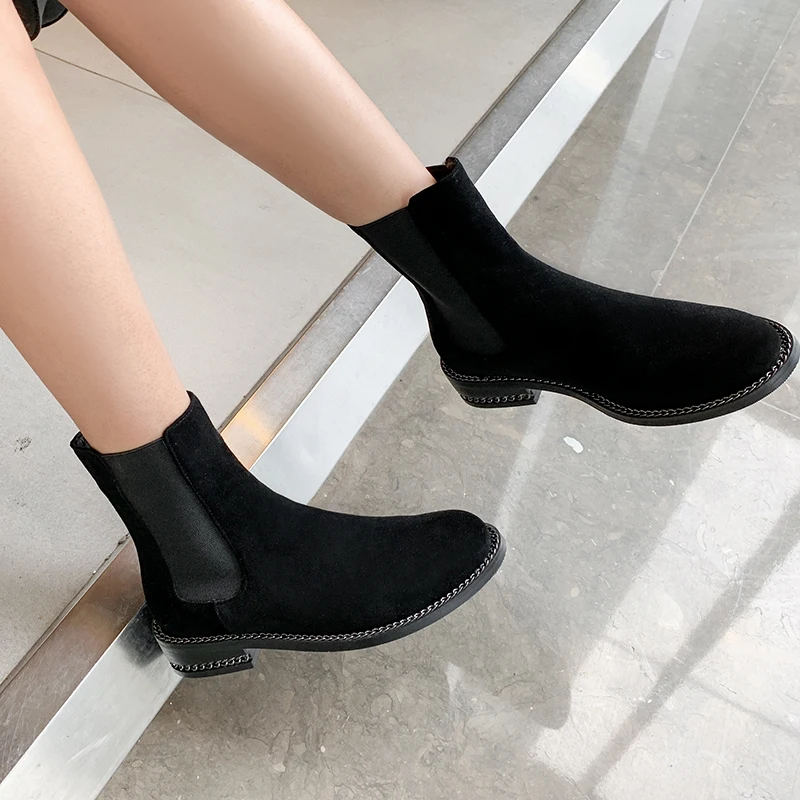 INS HOT Women ankle boots natural leather Cowhide + cow suede Chelsea boots Spring and autumn fashion all-match womens boots