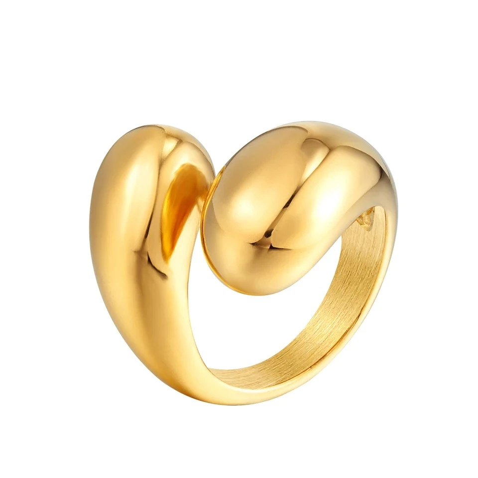 

May@RZ New stainless steel 18K gold-plated water drop ring personalized metal texture women's ring accessories party gift